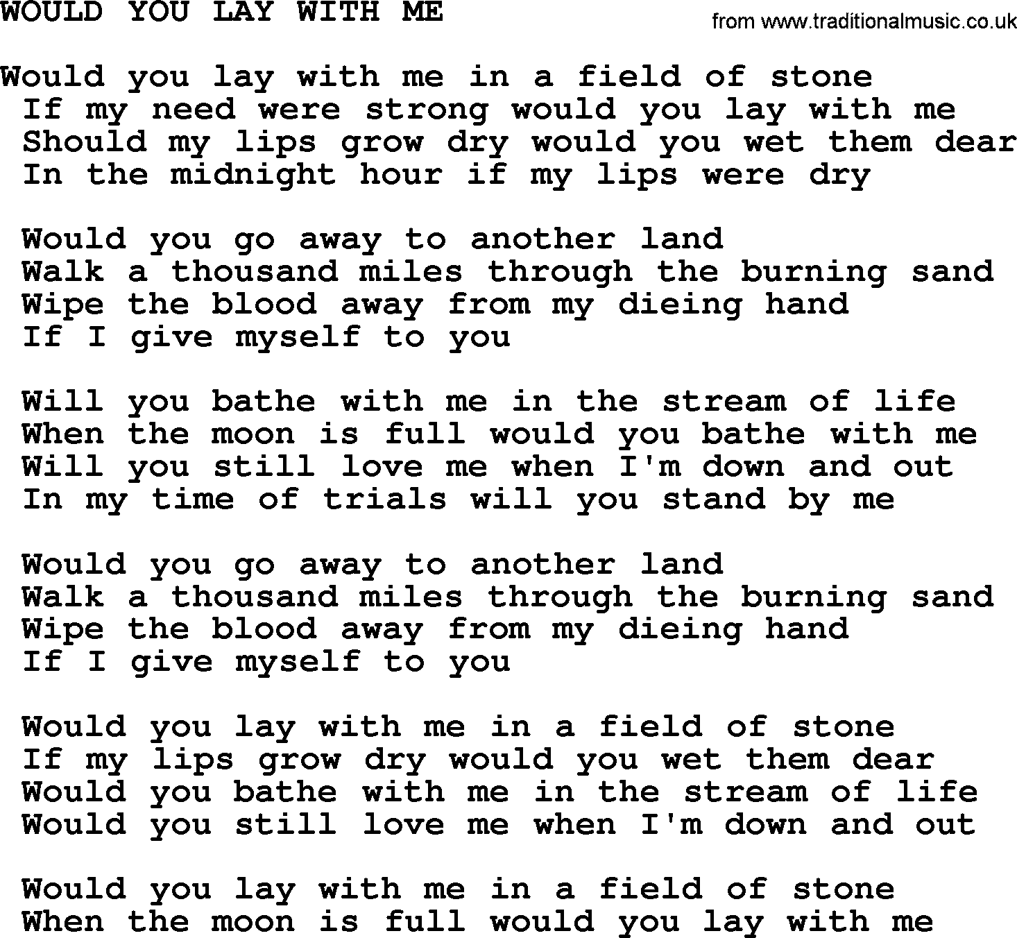 Johnny Cash song Would You Lay With Me.txt lyrics