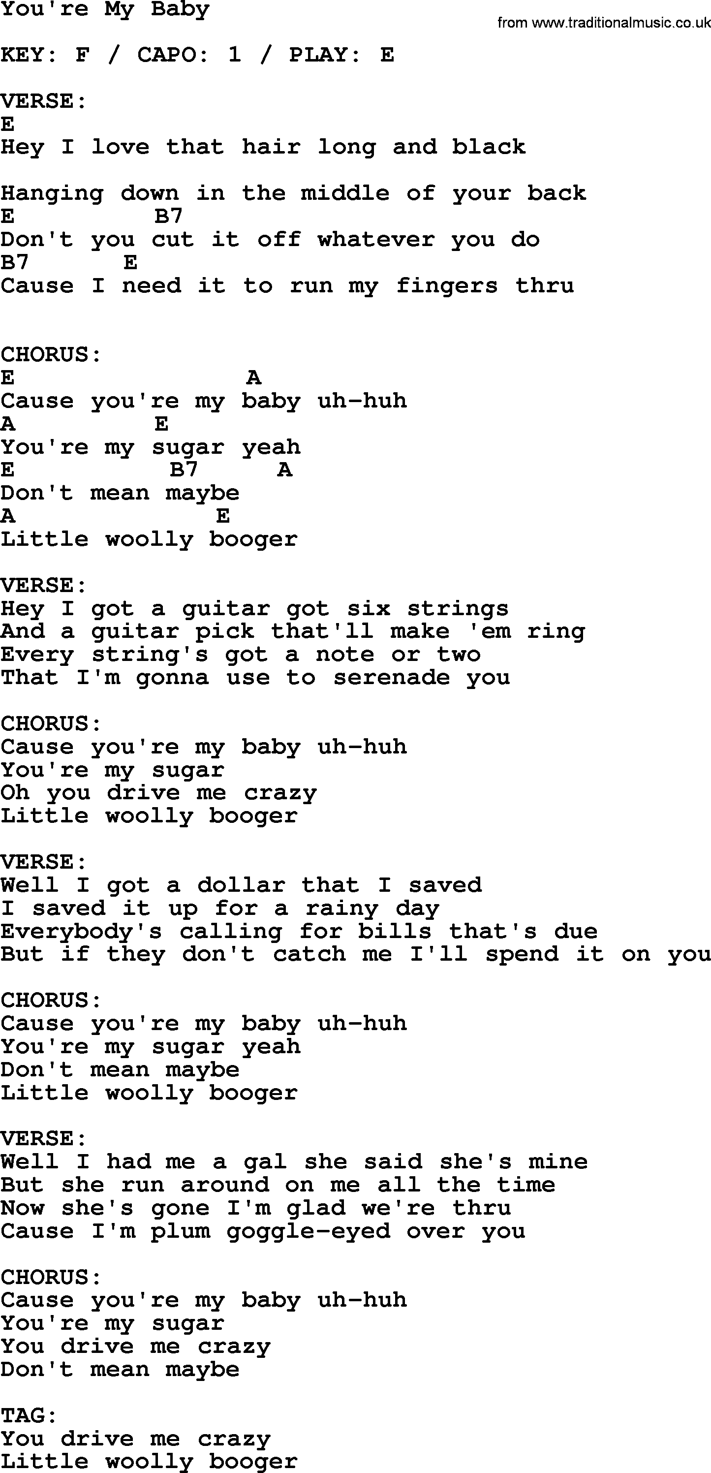 Johnny Cash song You're My Baby, lyrics and chords