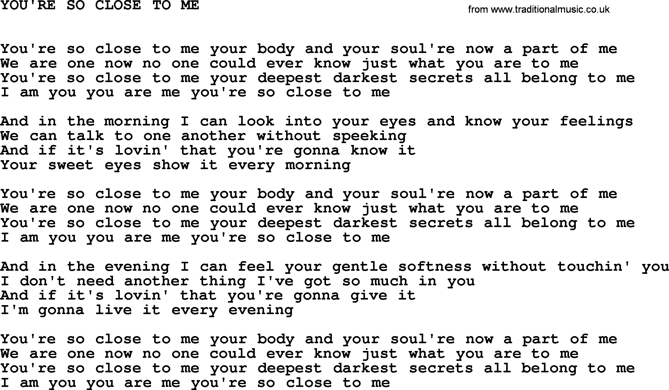Johnny Cash song You're So Close To Me.txt lyrics
