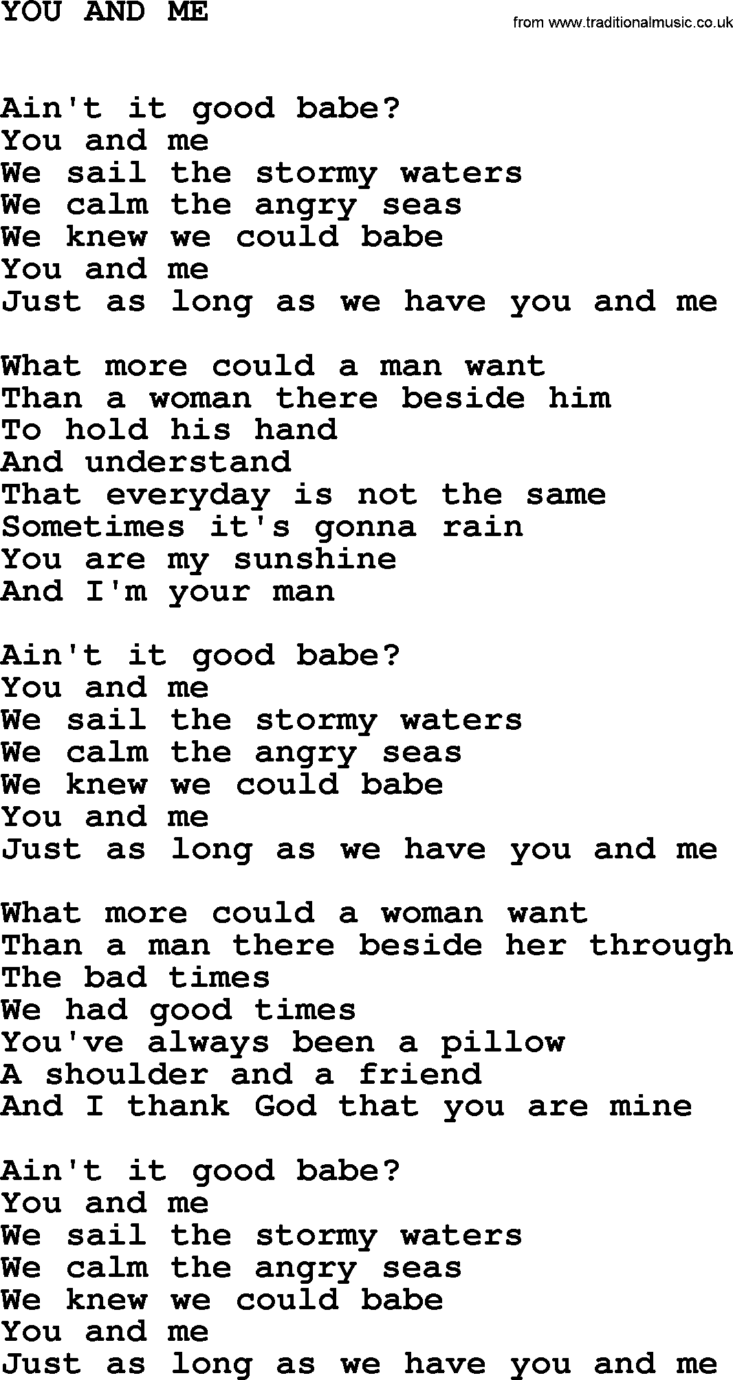 Johnny Cash song You And Me.txt lyrics