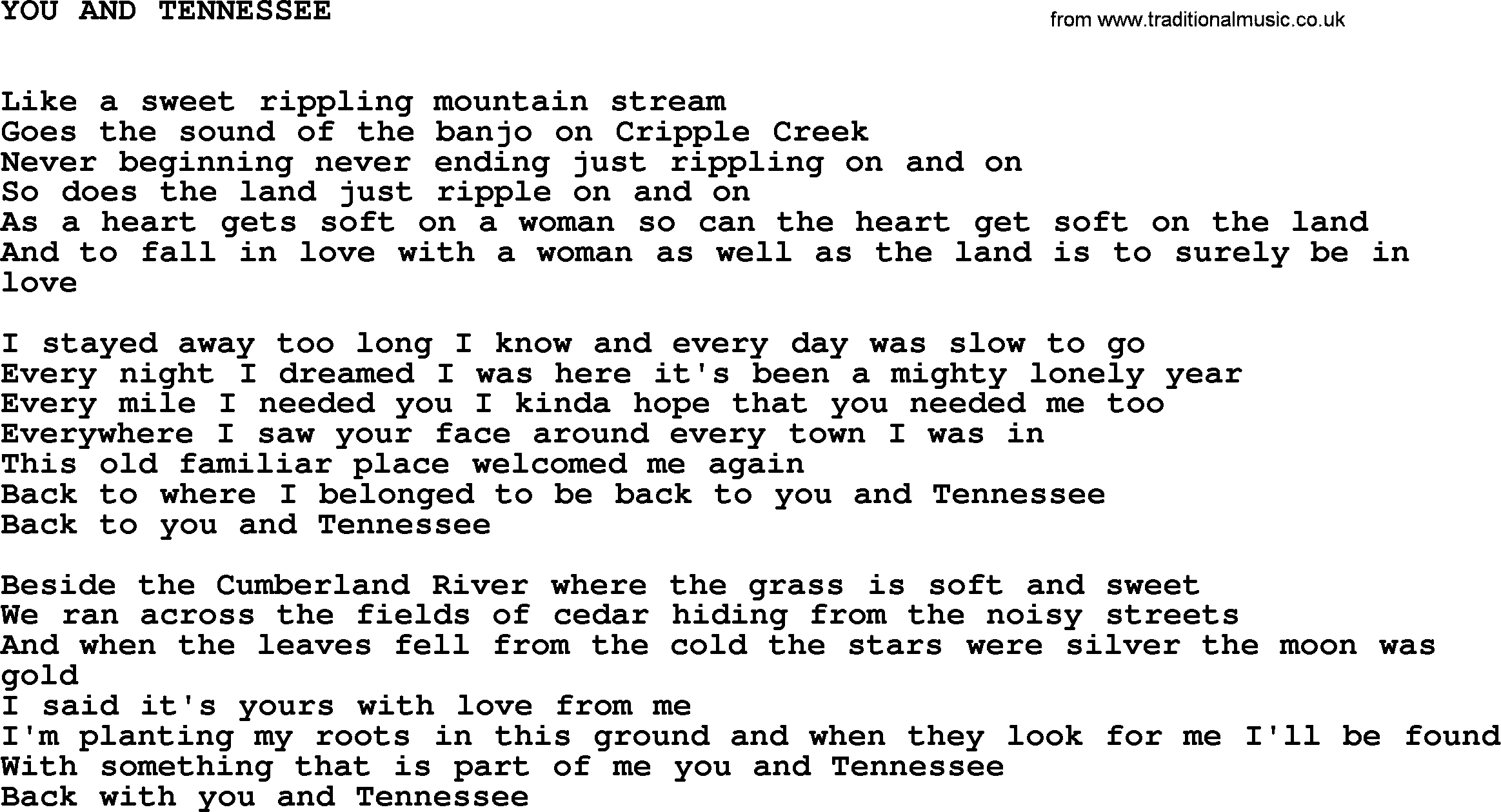 Johnny Cash song You And Tennessee.txt lyrics