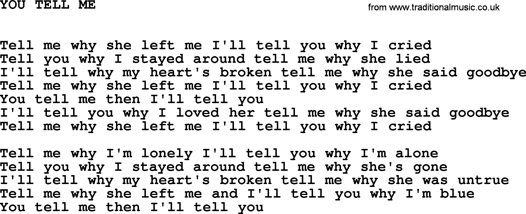 Johnny Cash song You Tell Me.txt lyrics