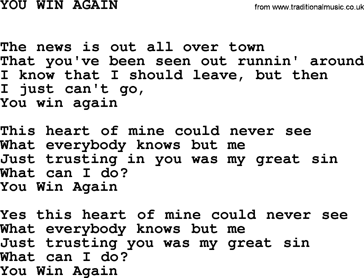 Johnny Cash song You Win Again.txt lyrics