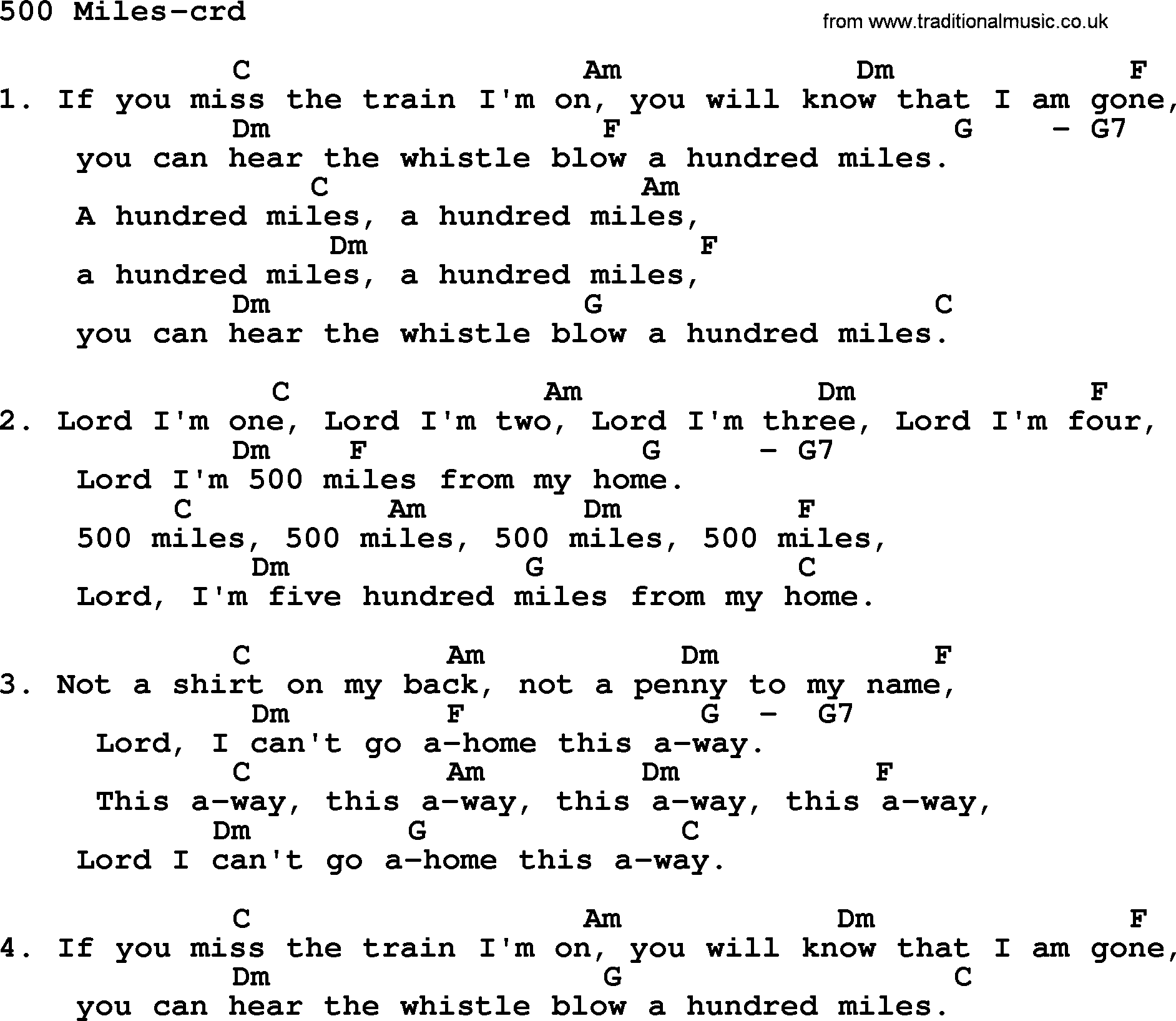 Kingston Trio Song 500 Miles Lyrics And Chords I'm trying how to play easy guitar on songs. traditional music library