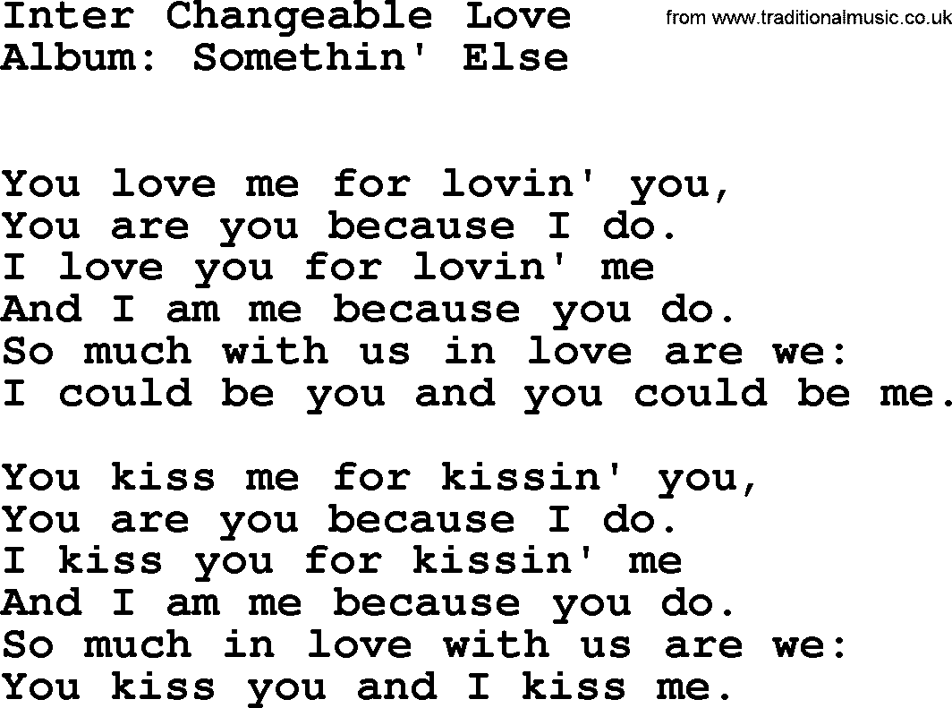 Kingston Trio song Inter Changeable Love, lyrics