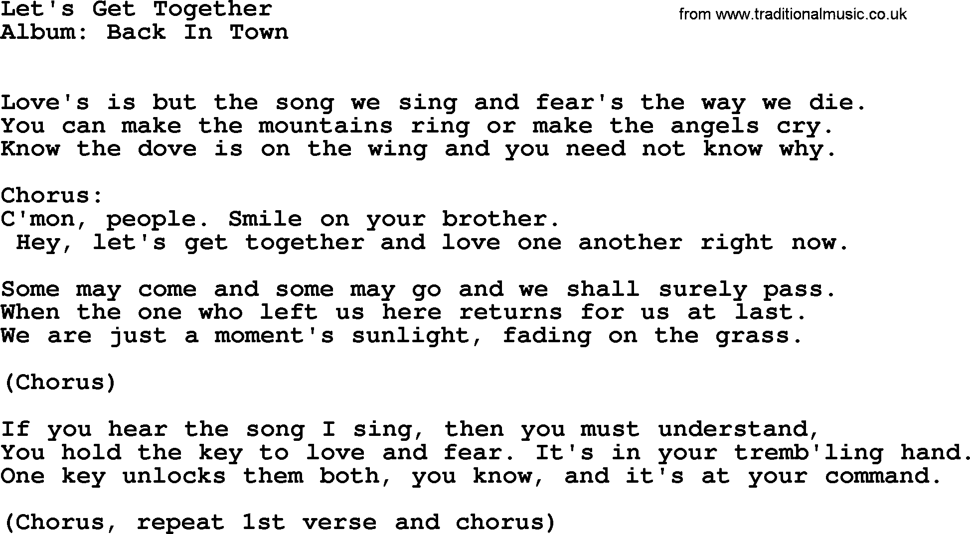 Kingston Trio song Let's Get Together, lyrics
