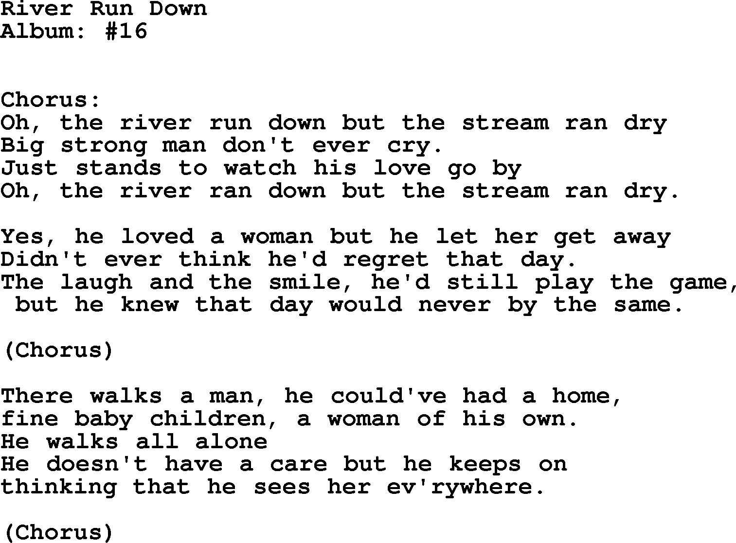Kingston Trio song River Run Down, lyrics