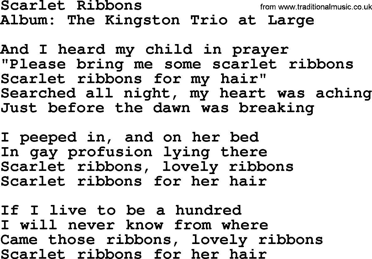 Kingston Trio song Scarlet Ribbons, lyrics
