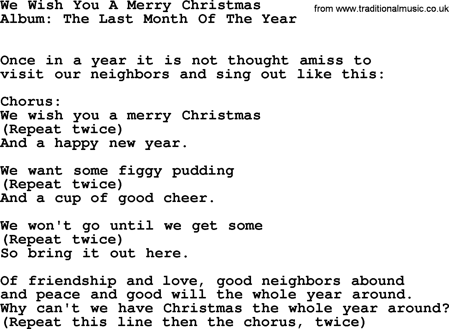 Lyrics We Wish You A Merry Christmas Printable Printable Word Searches