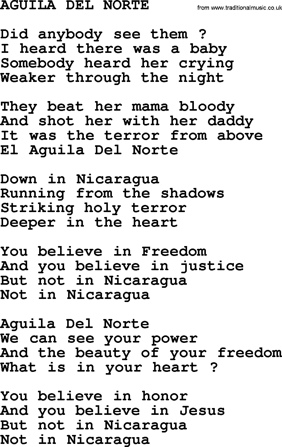 Kris Kristofferson song: Aguila Del Norte lyrics