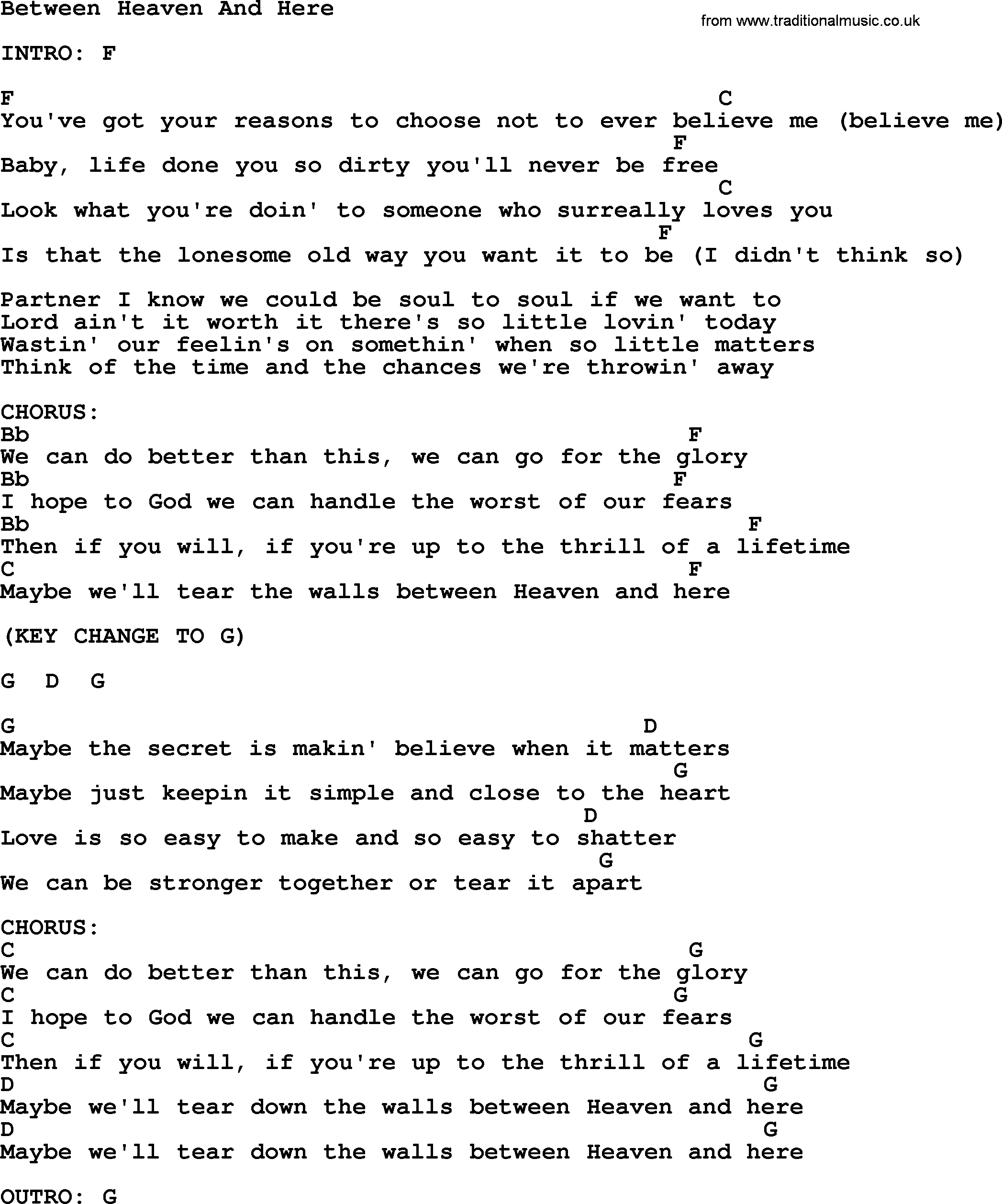 Kris Kristofferson song: Between Heaven And Here lyrics and chords