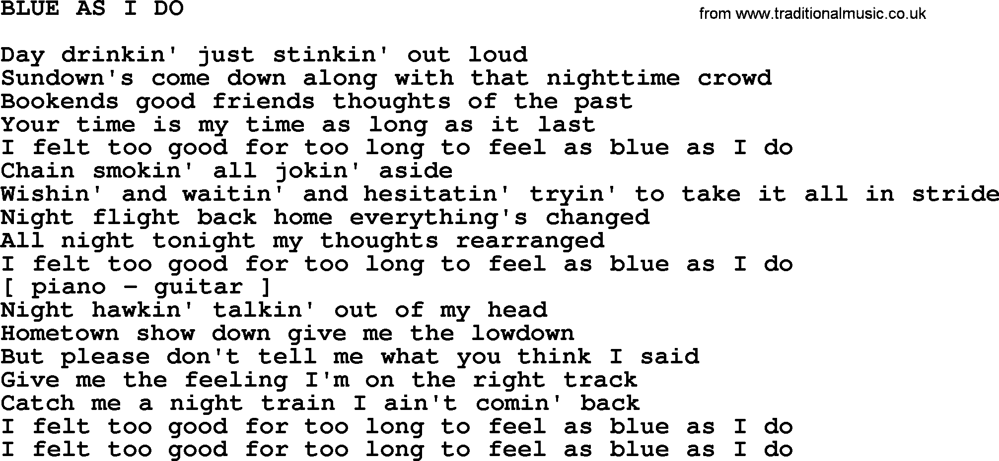Kris Kristofferson song: Blue As I Do lyrics