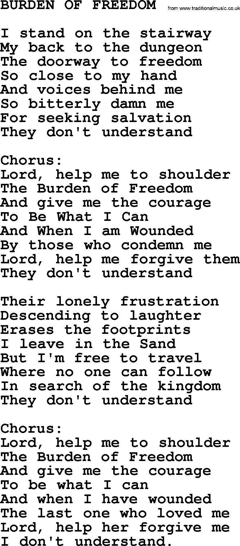 Kris Kristofferson song: Burden Of Freedom lyrics