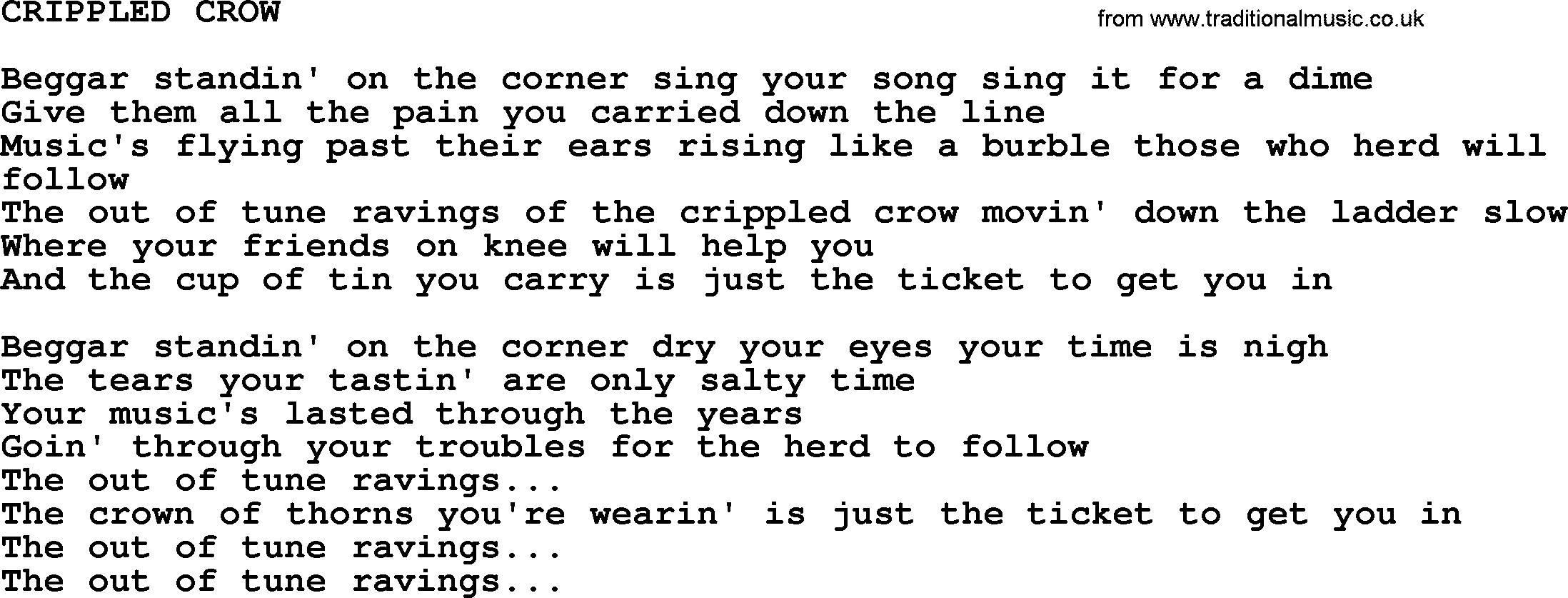 Kris Kristofferson song: Crippled Crow lyrics