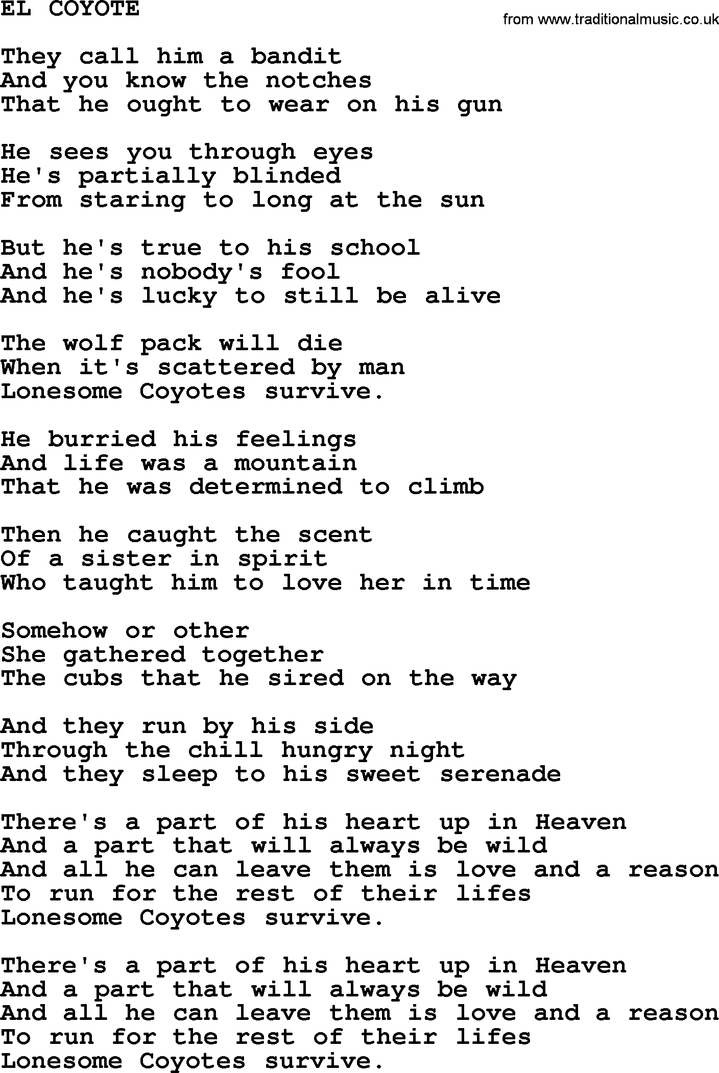 Kris Kristofferson song: El Coyote lyrics