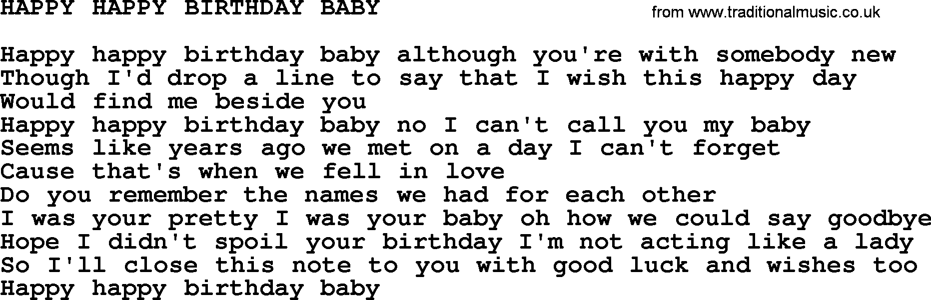 Kris Kristofferson song: Happy Happy Birthday Baby lyrics