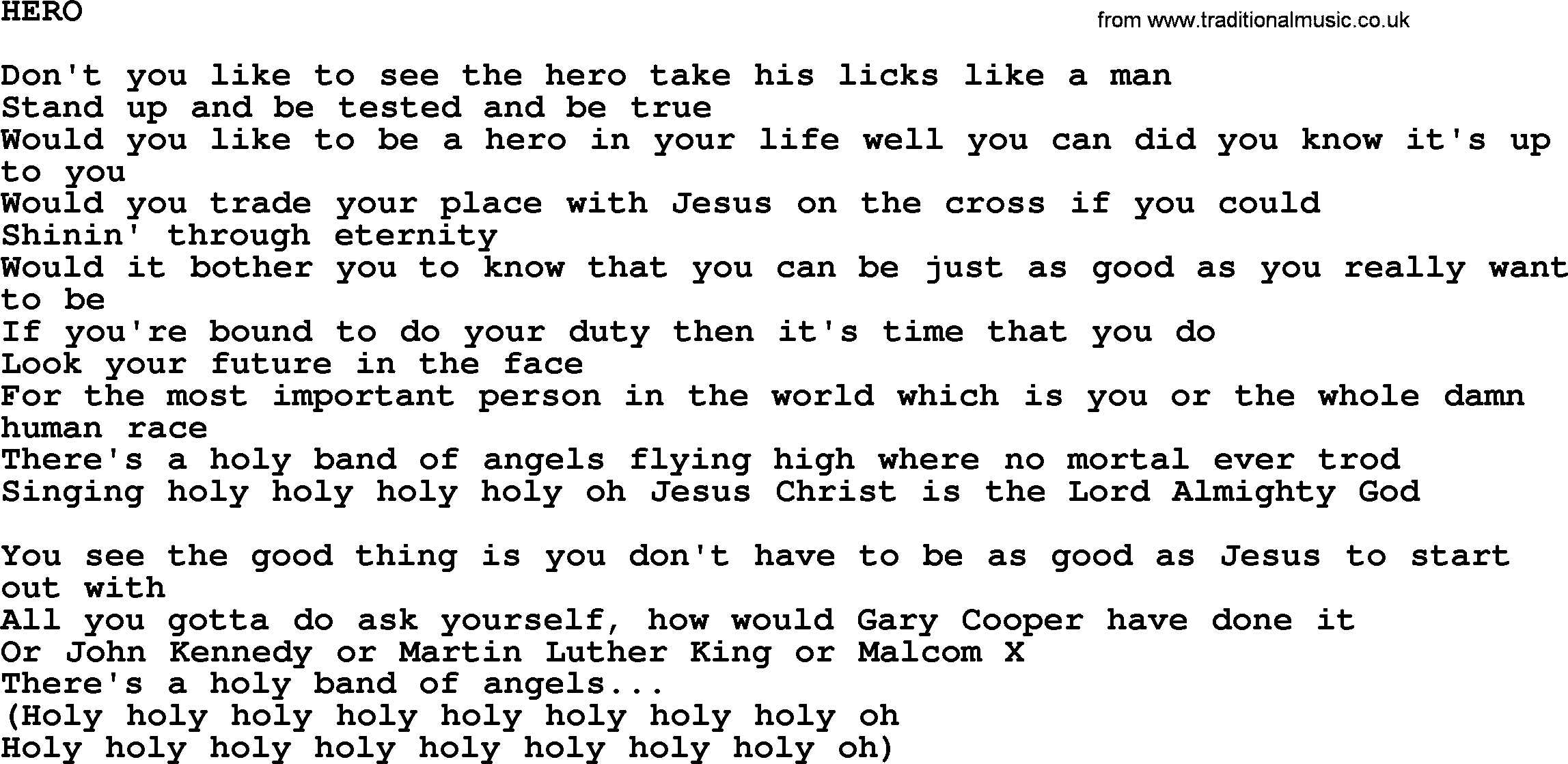 Kris Kristofferson song: Hero lyrics
