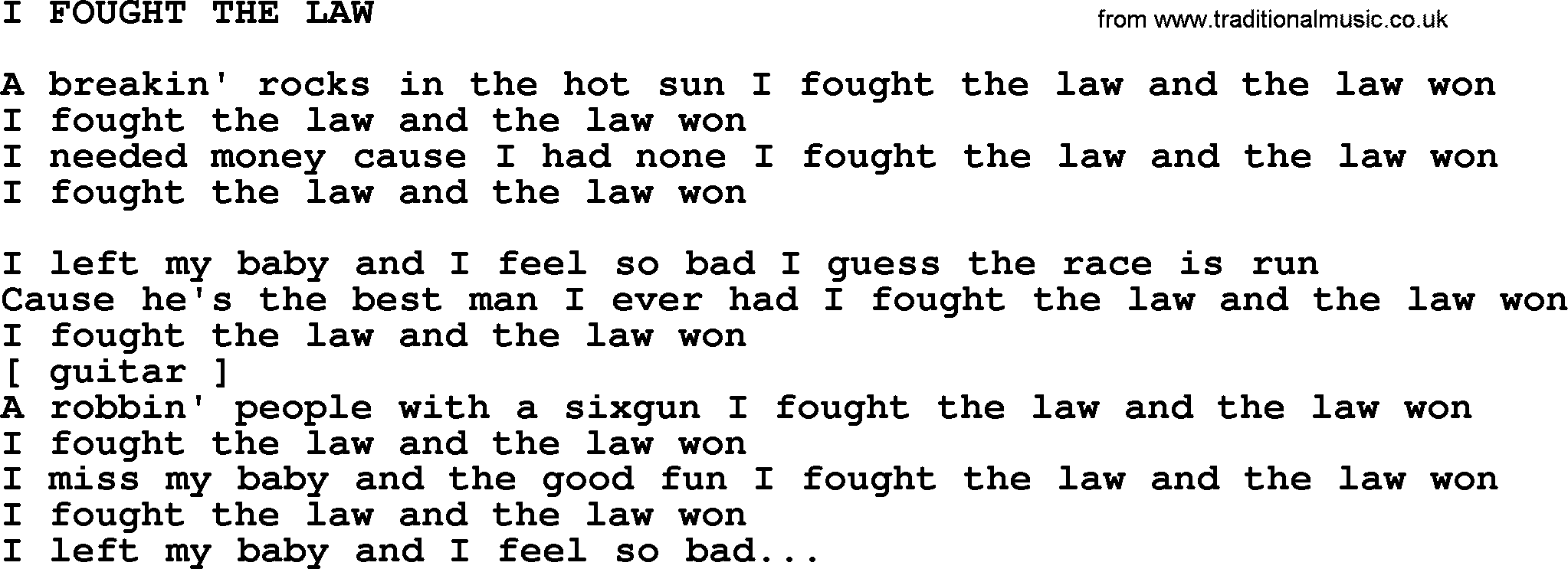 Kris Kristofferson song: I Fought The Law lyrics