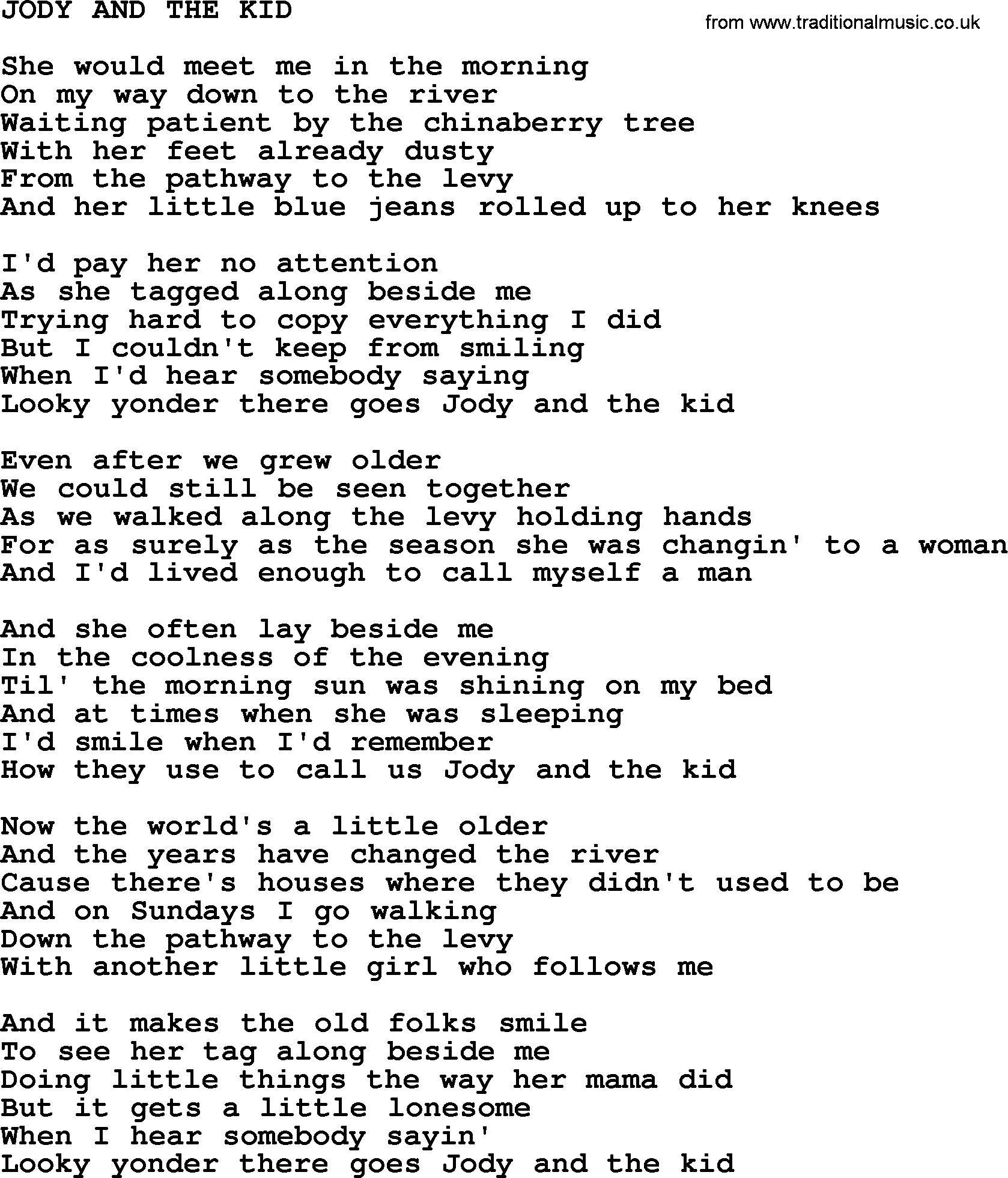 Kris Kristofferson song: Jody And The Kid lyrics