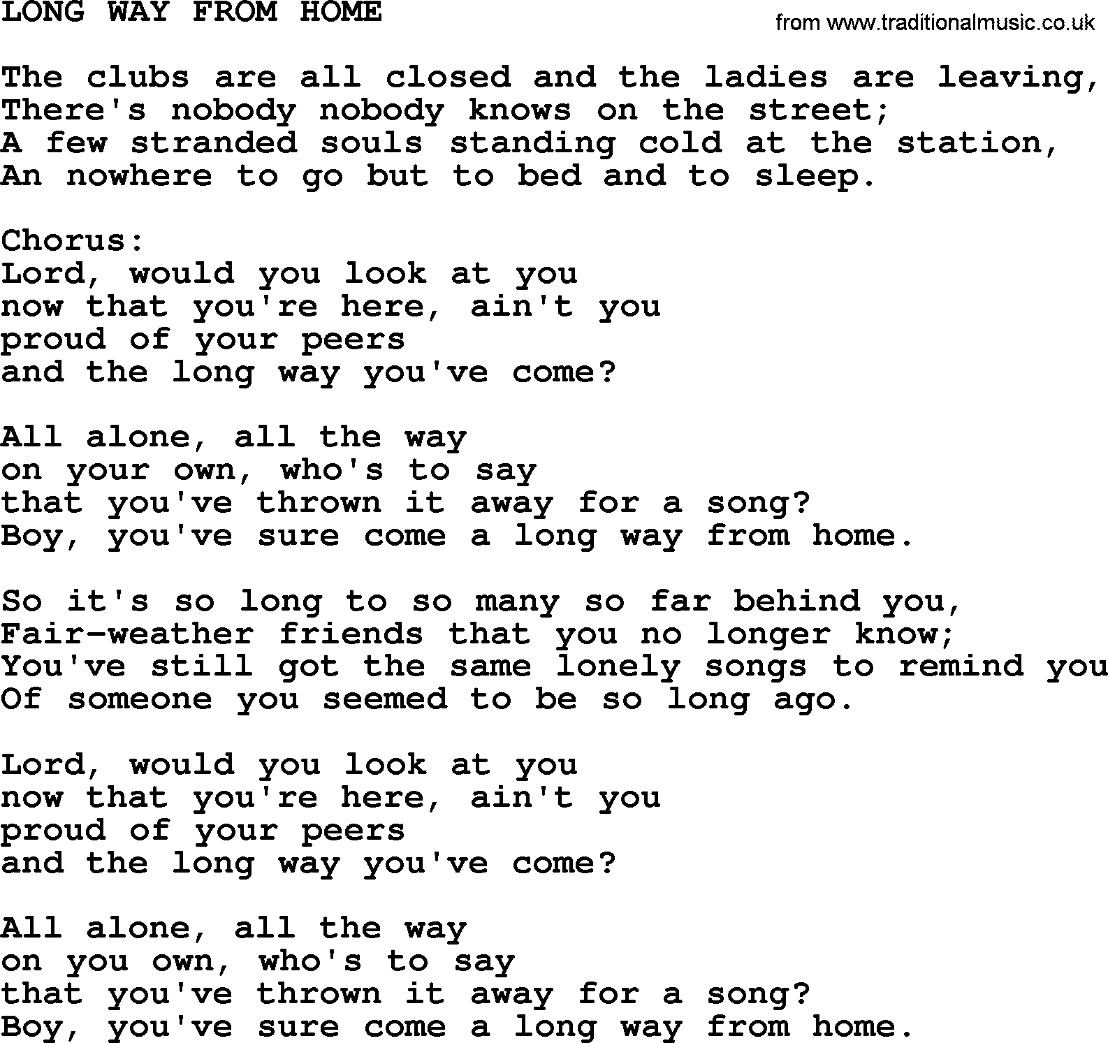Kris Kristofferson song: Long Way From Home lyrics