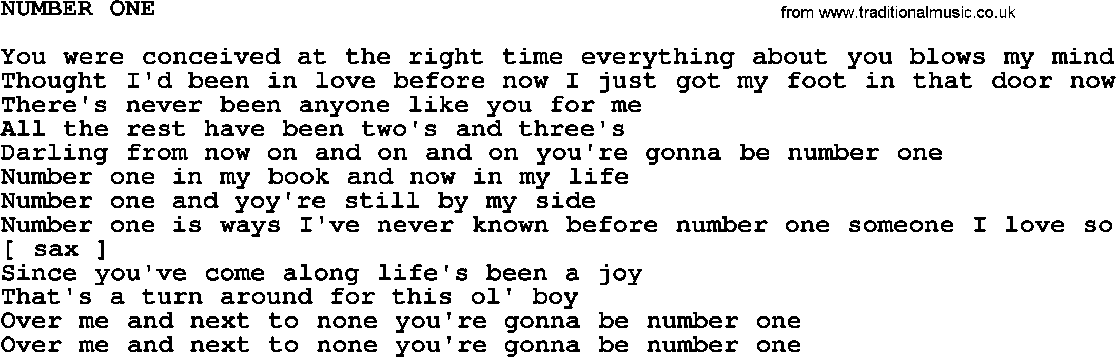 Kris Kristofferson song: Number One lyrics