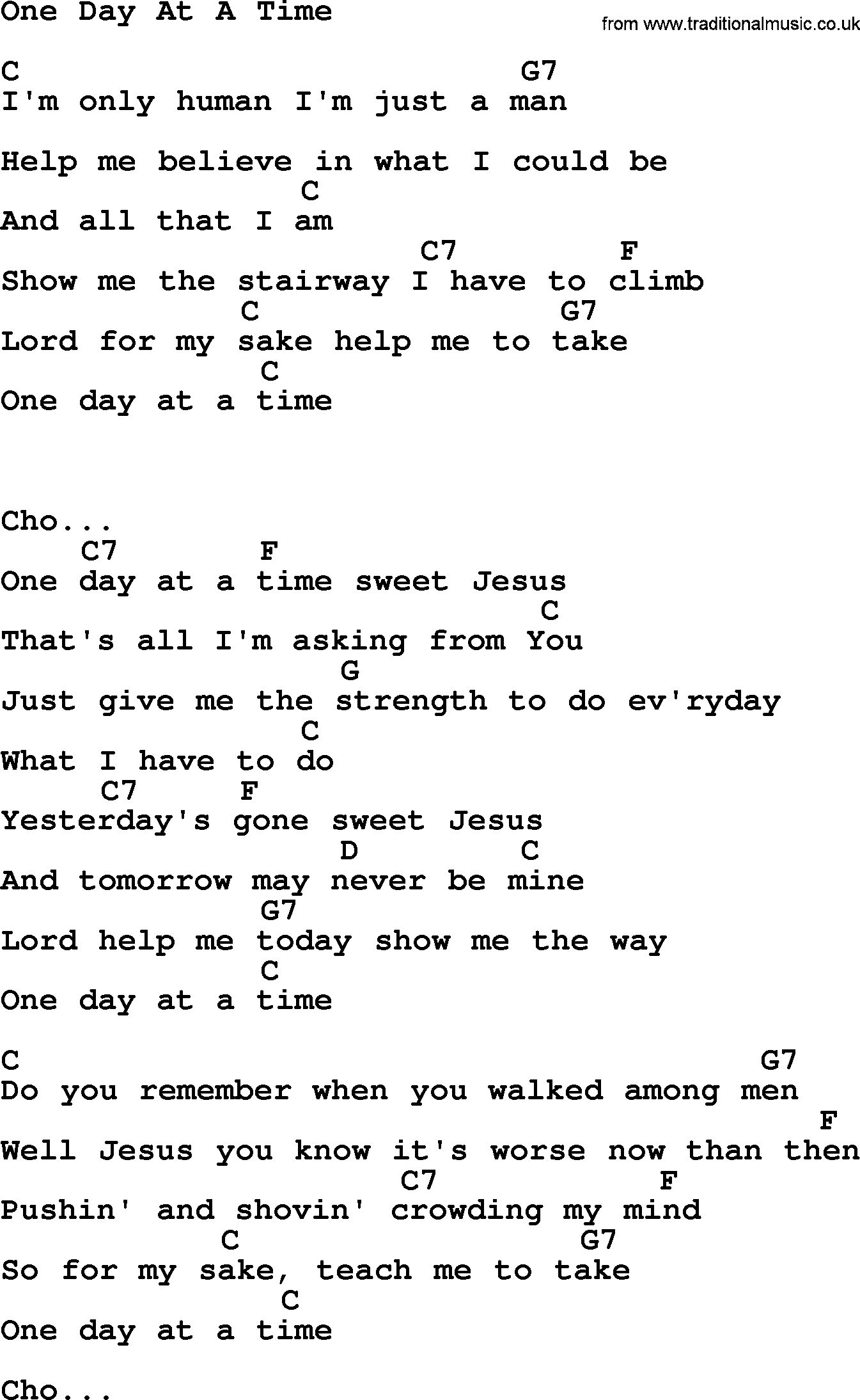 Kris Kristofferson song: One Day At A Time lyrics and chords