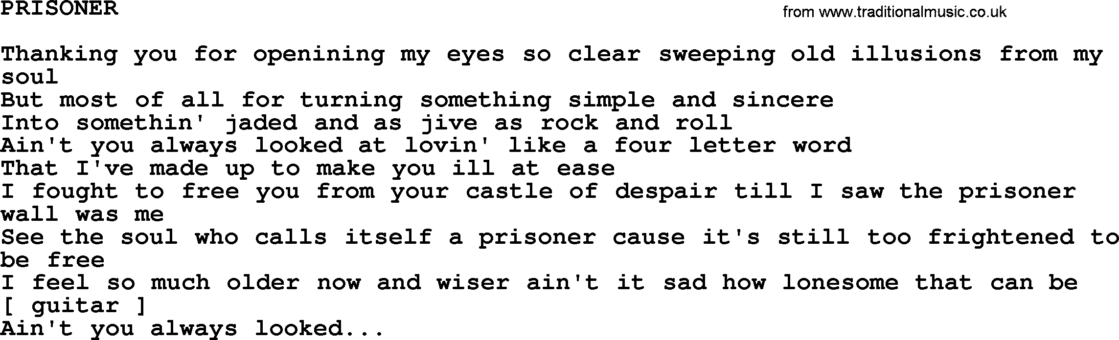 Kris Kristofferson song: Prisoner lyrics