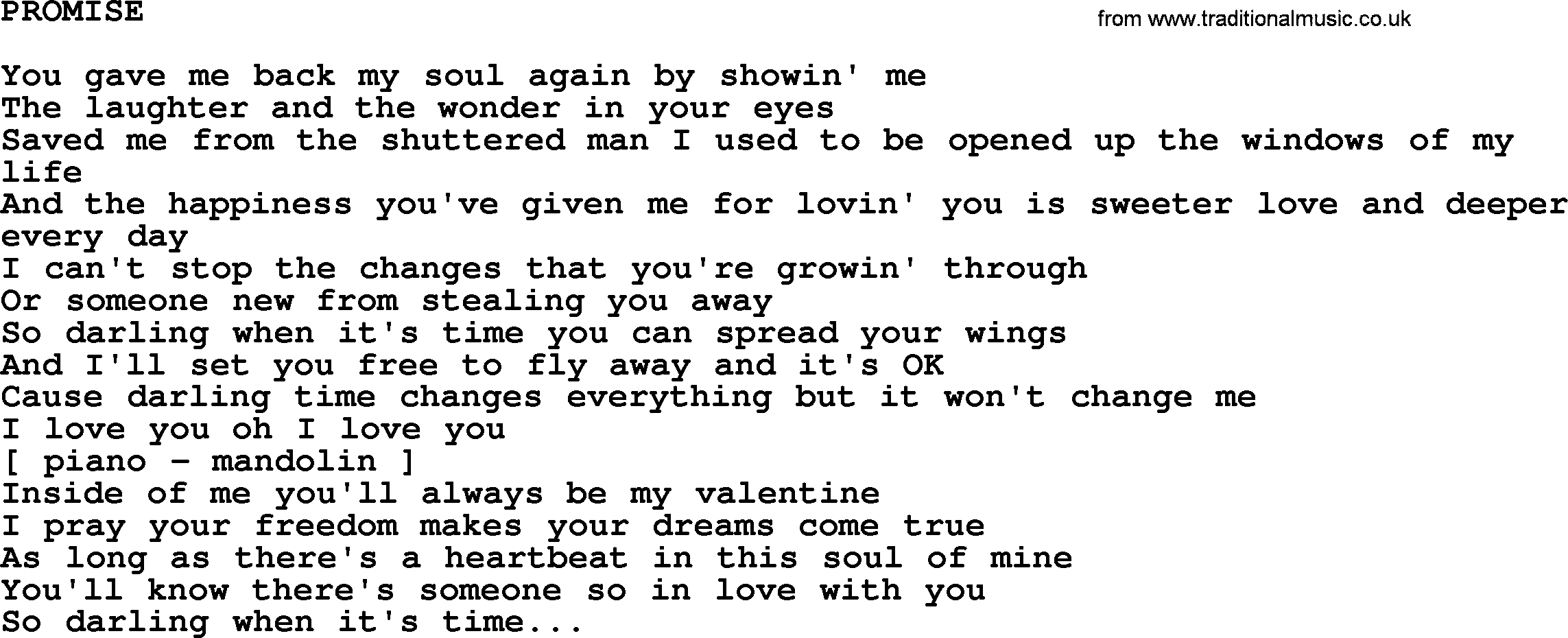 Kris Kristofferson song: Promise lyrics