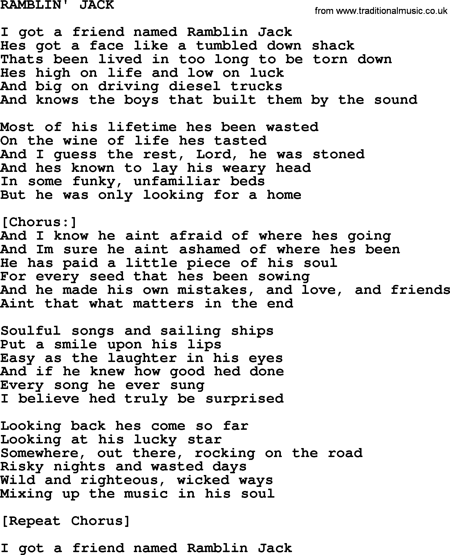 Kris Kristofferson song: Ramblin' Jack lyrics
