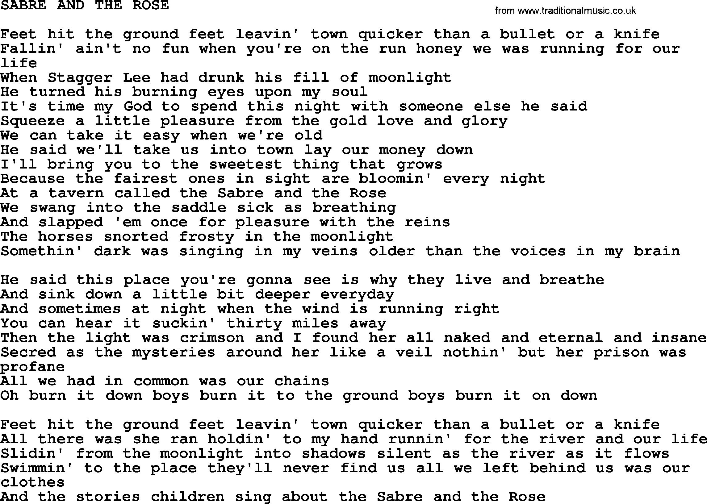 Kris Kristofferson song: Sabre And The Rose lyrics