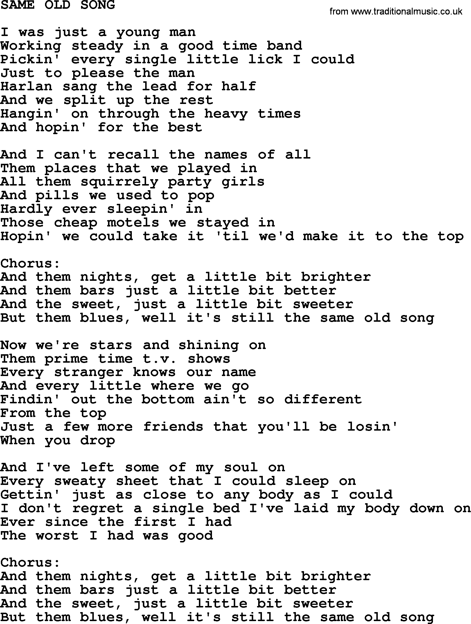Kris Kristofferson song: Same Old Song lyrics