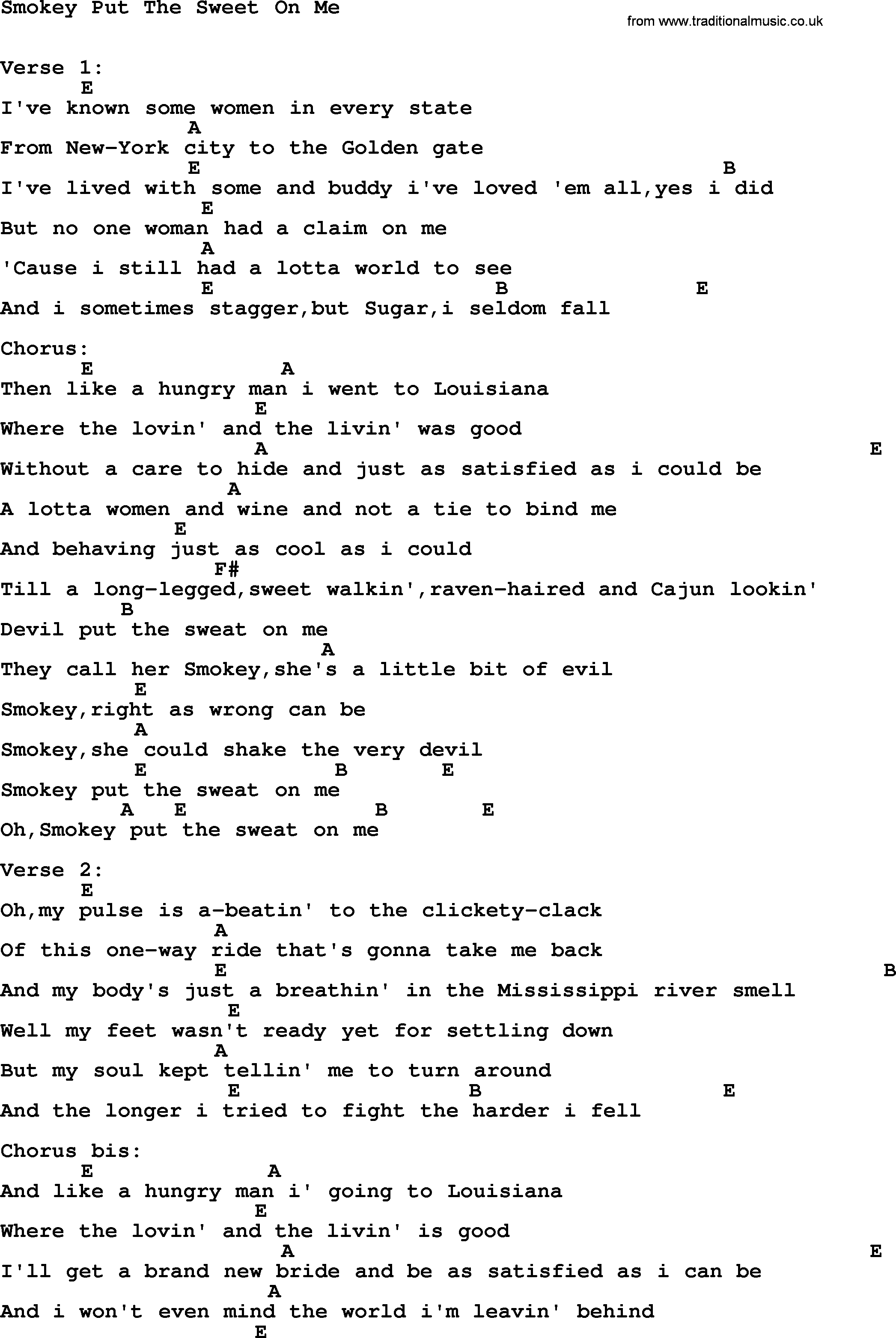 Kris Kristofferson song: Smokey Put The Sweet On Me lyrics and chords