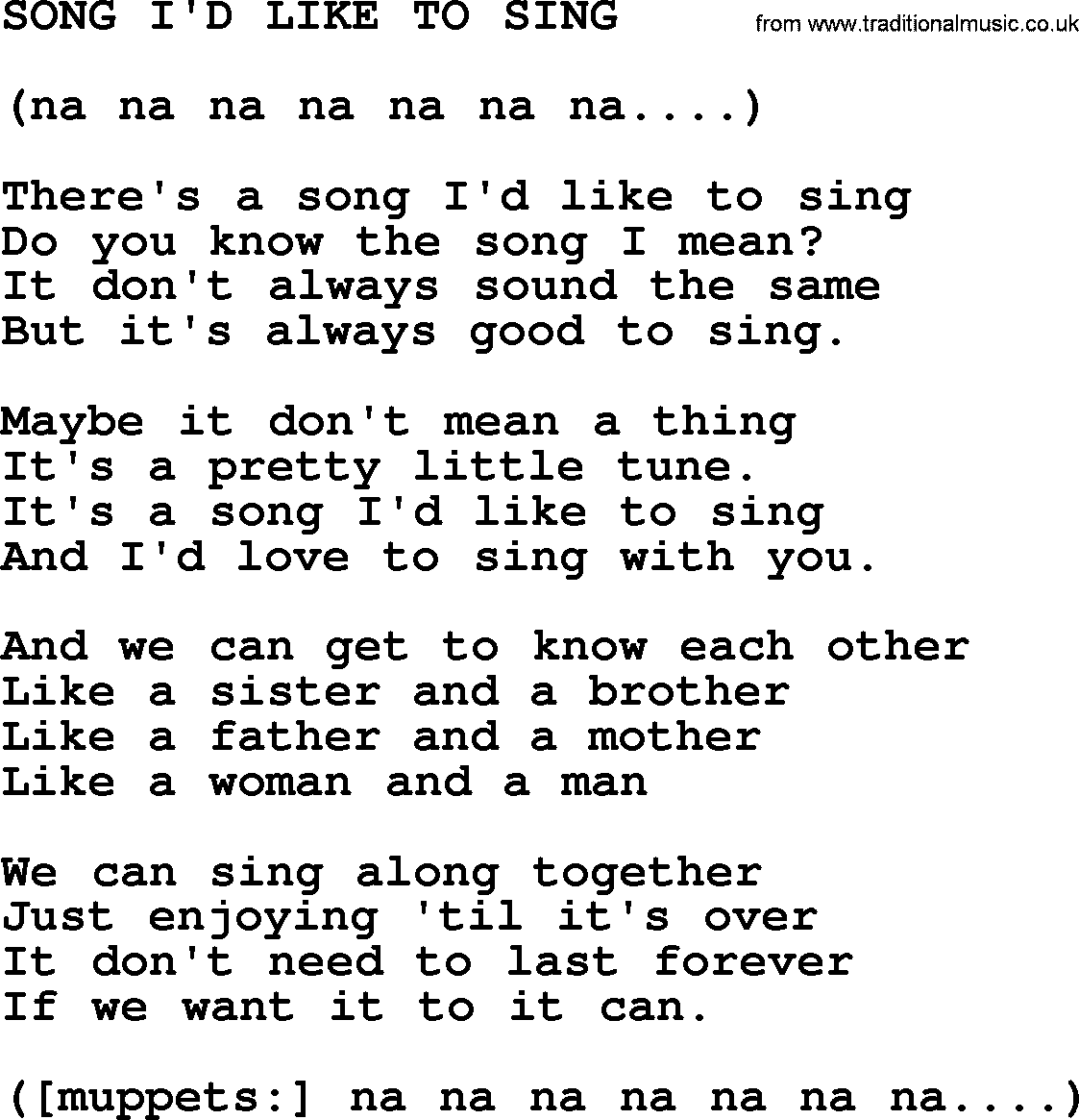 Kris Kristofferson song: Song I'd Like To Sing lyrics
