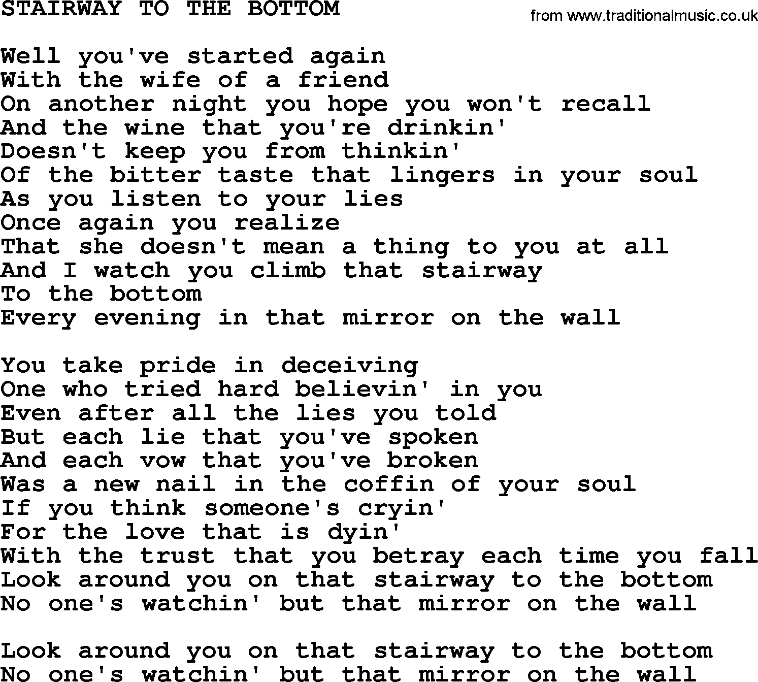Kris Kristofferson song: Stairway To The Bottom lyrics