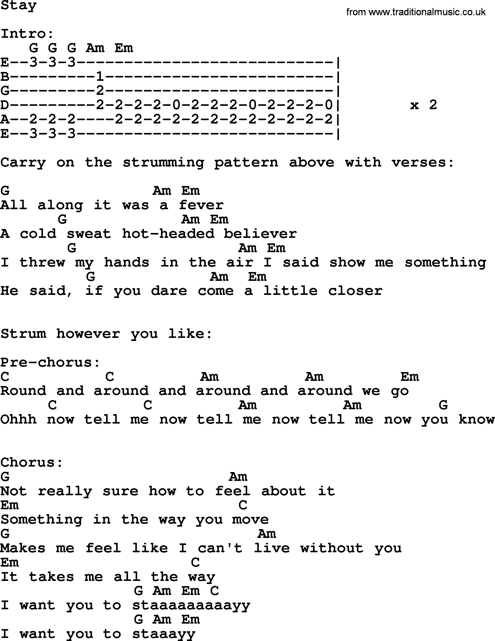 Kris Kristofferson song: Stay lyrics and chords