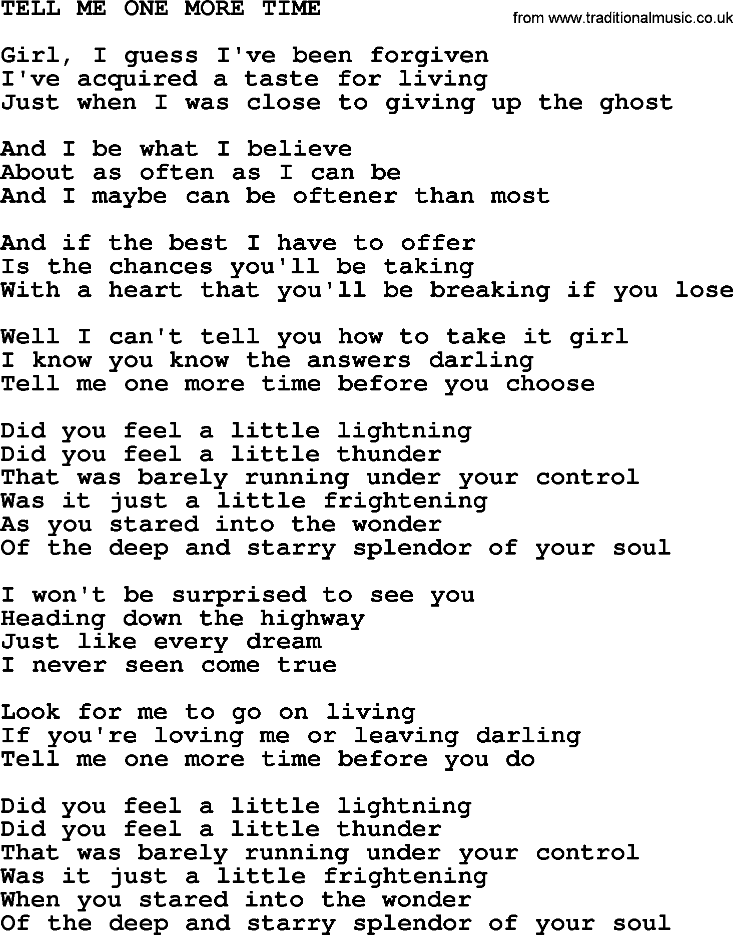 Kris Kristofferson song: Tell Me One More Time lyrics