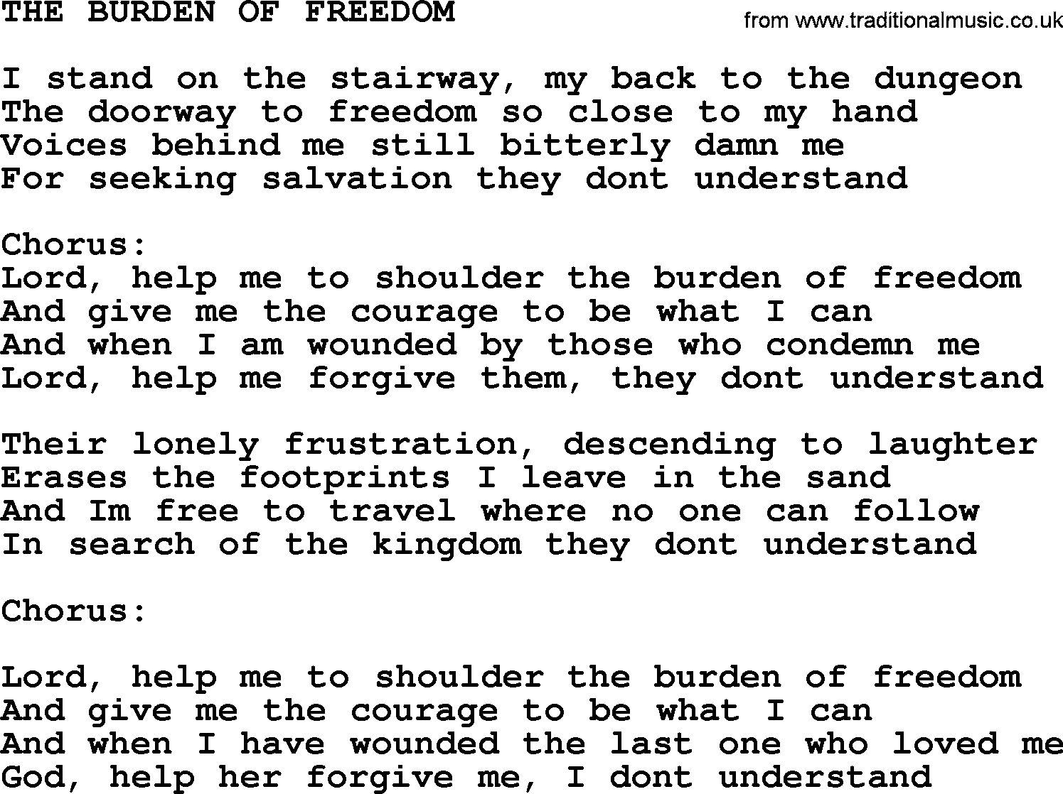 Kris Kristofferson song: The Burden Of Freedom lyrics
