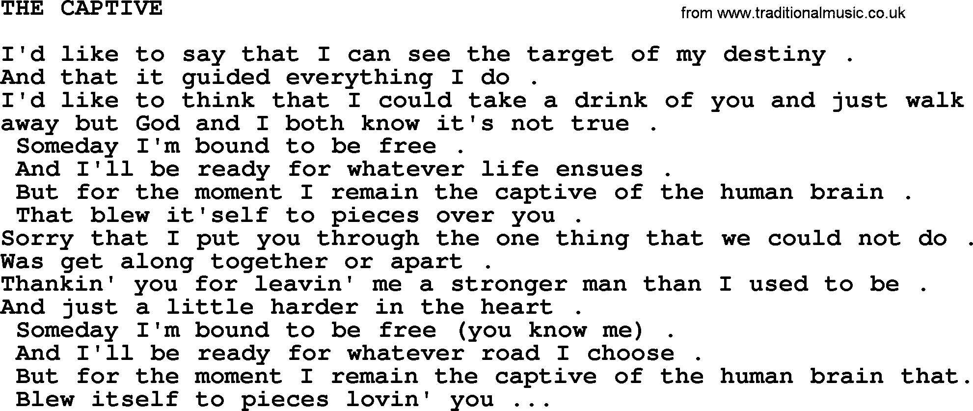 Kris Kristofferson song: The Captive lyrics