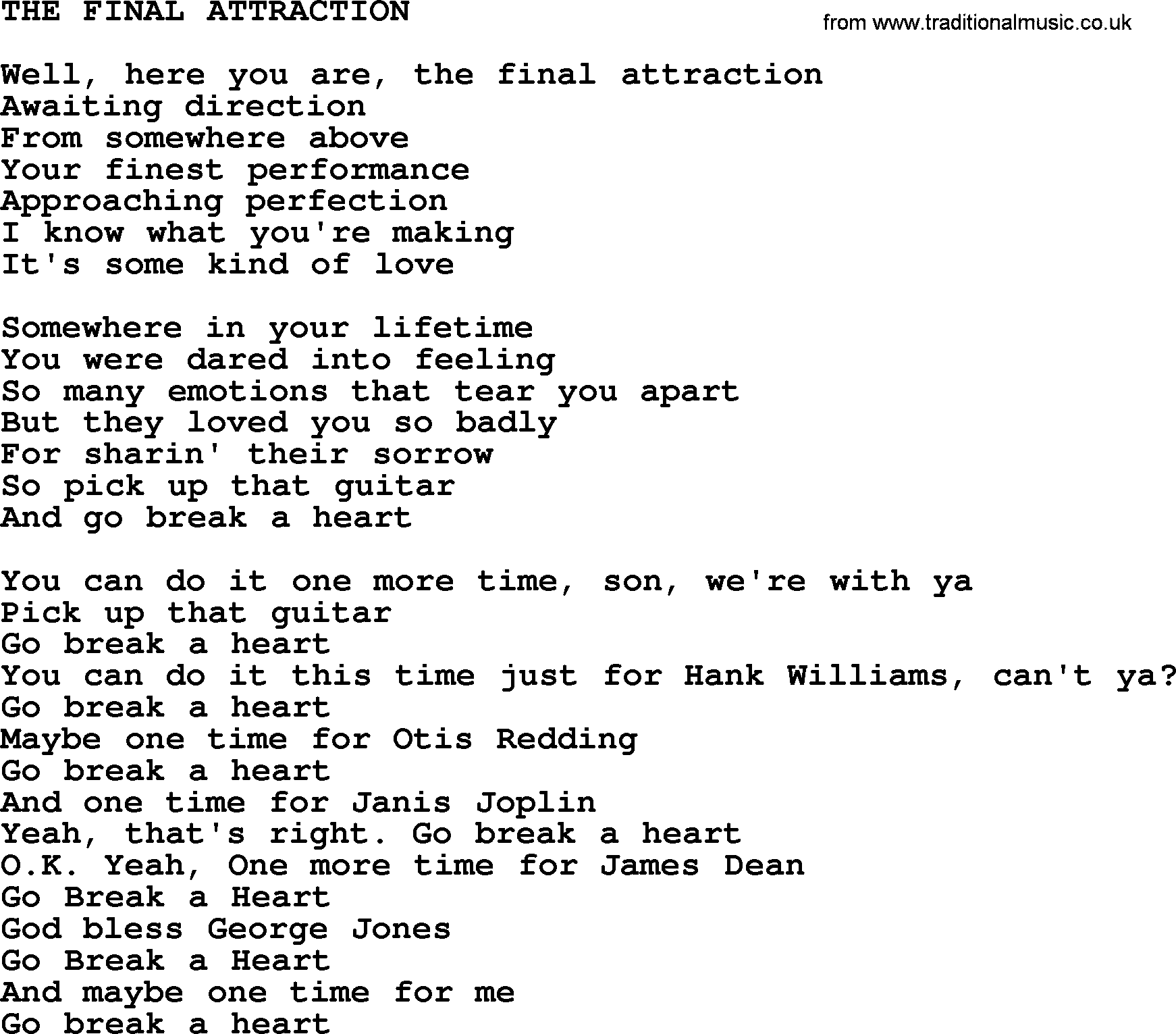 Kris Kristofferson song: The Final Attraction lyrics