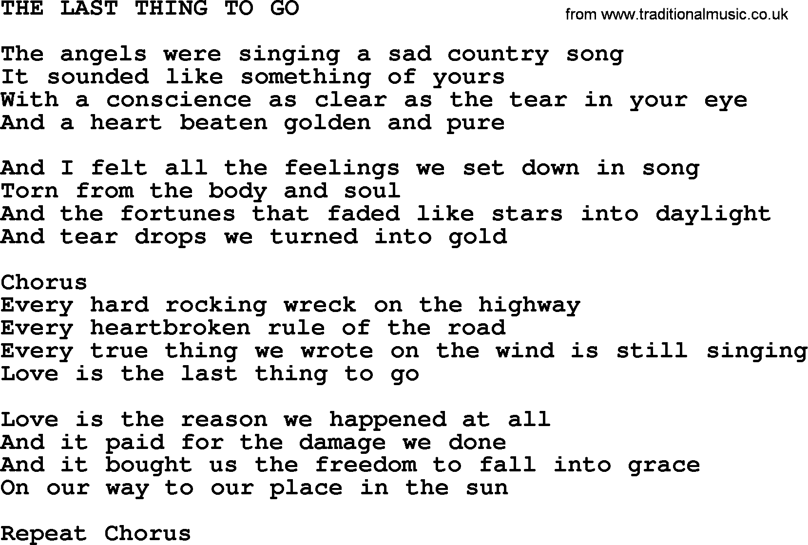 Kris Kristofferson song: The Last Thing To Go lyrics