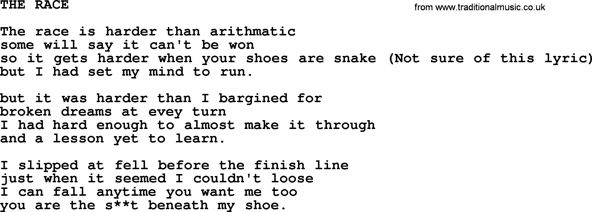 Kris Kristofferson song: The Race lyrics