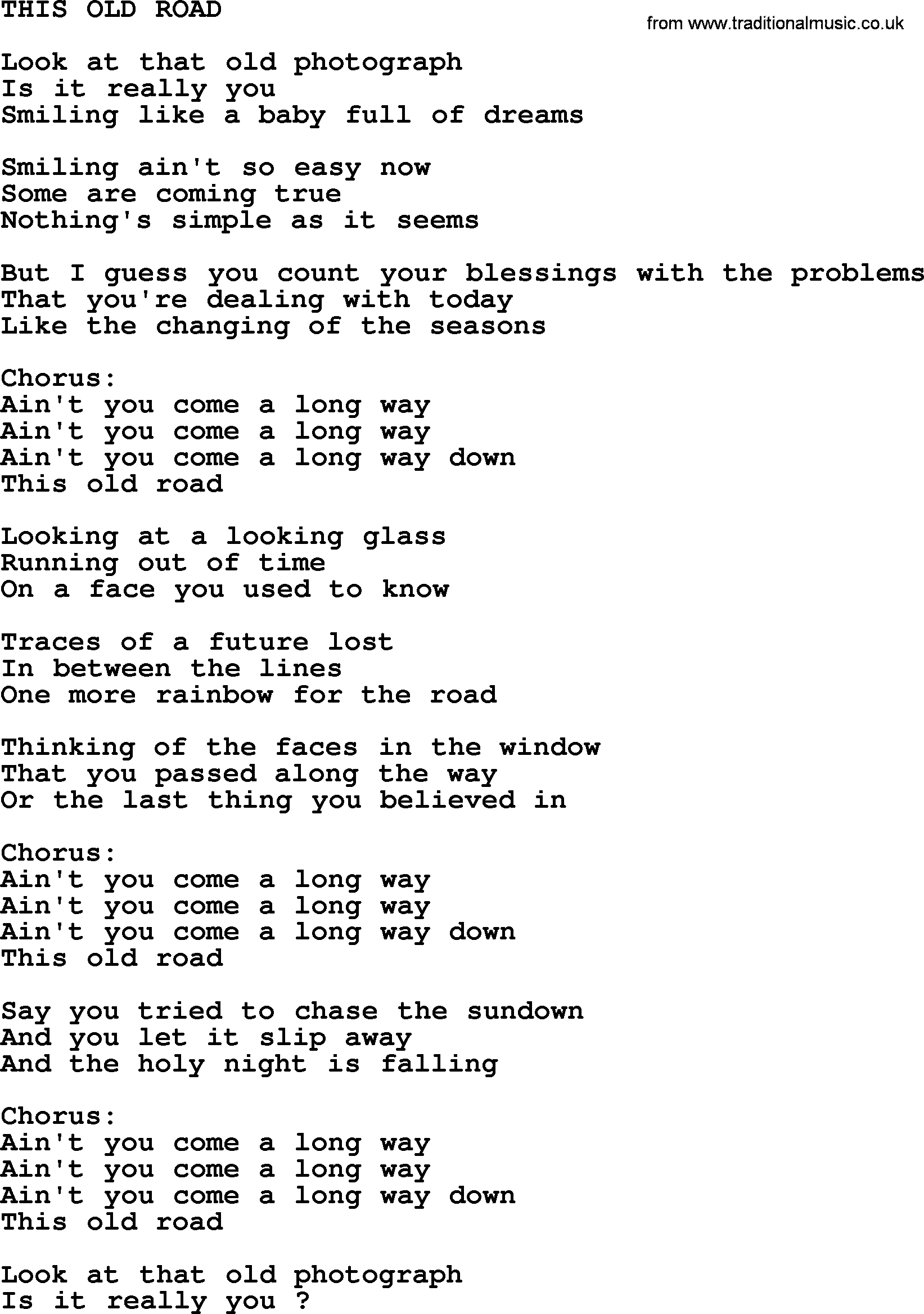 Kris Kristofferson song: This Old Road lyrics