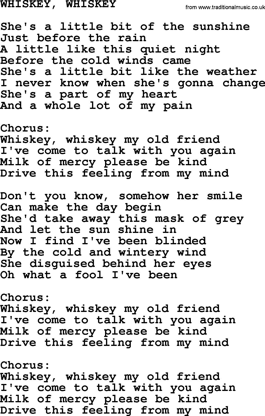Kris Kristofferson song: Whiskey, Whiskey lyrics