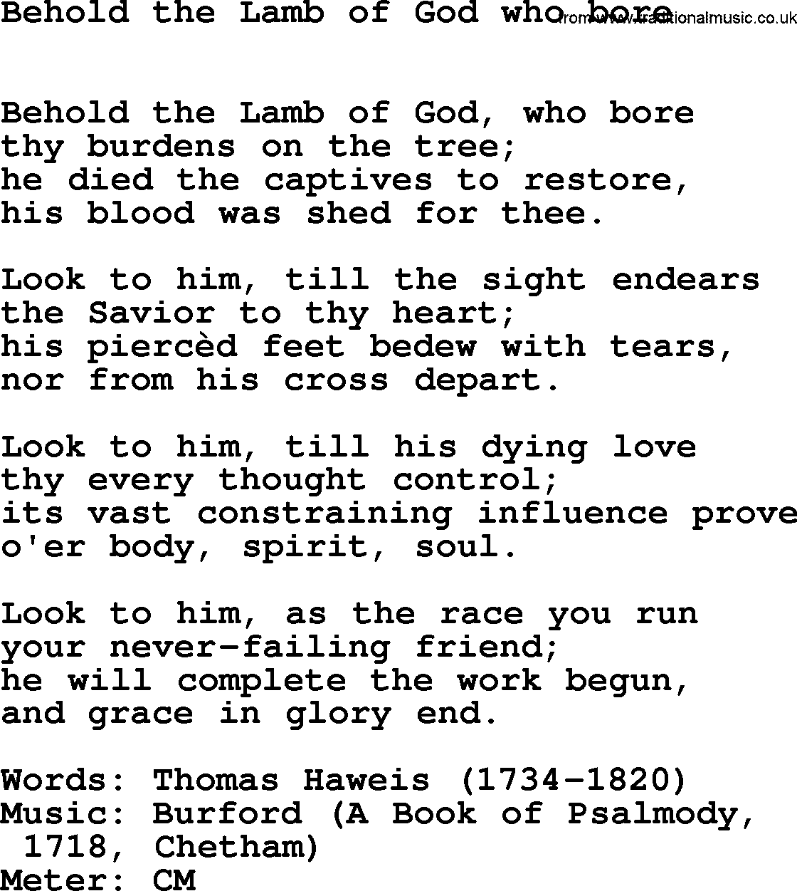 Lent Hymns, Hymn: Behold The Lamb Of God Who Bore, lyrics with PDF an midi music