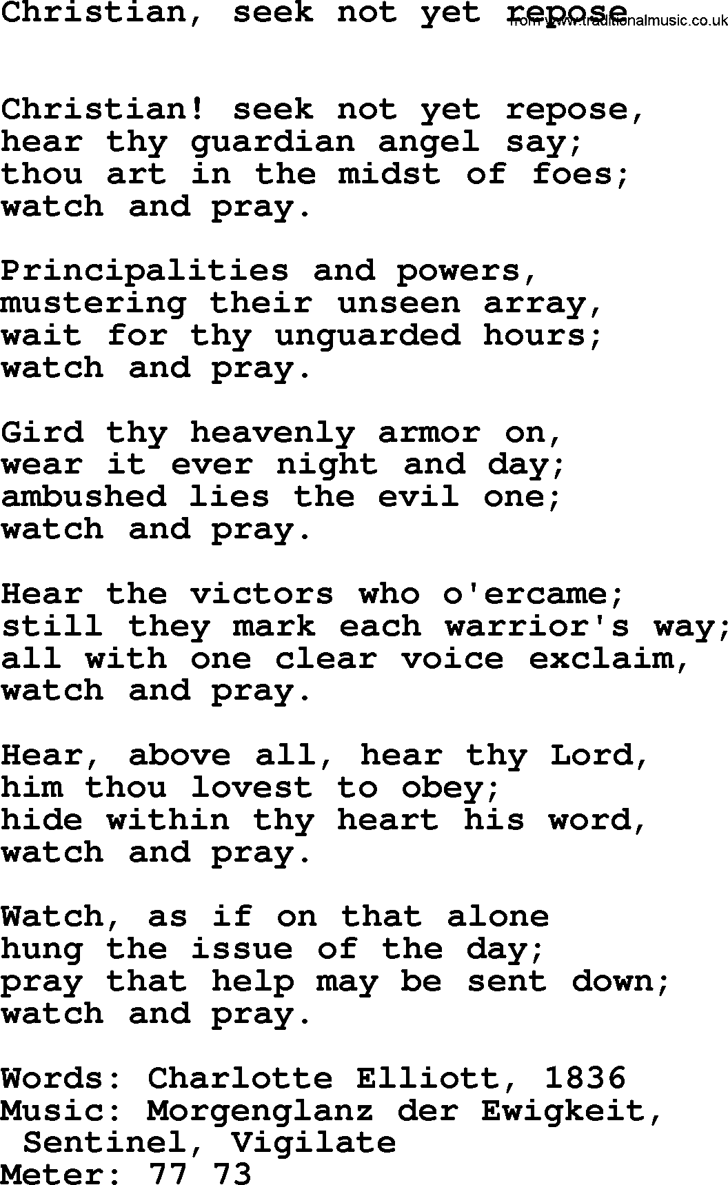 Lent Hymns, Hymn: Christian, Seek Not Yet Repose, lyrics with PDF an midi music