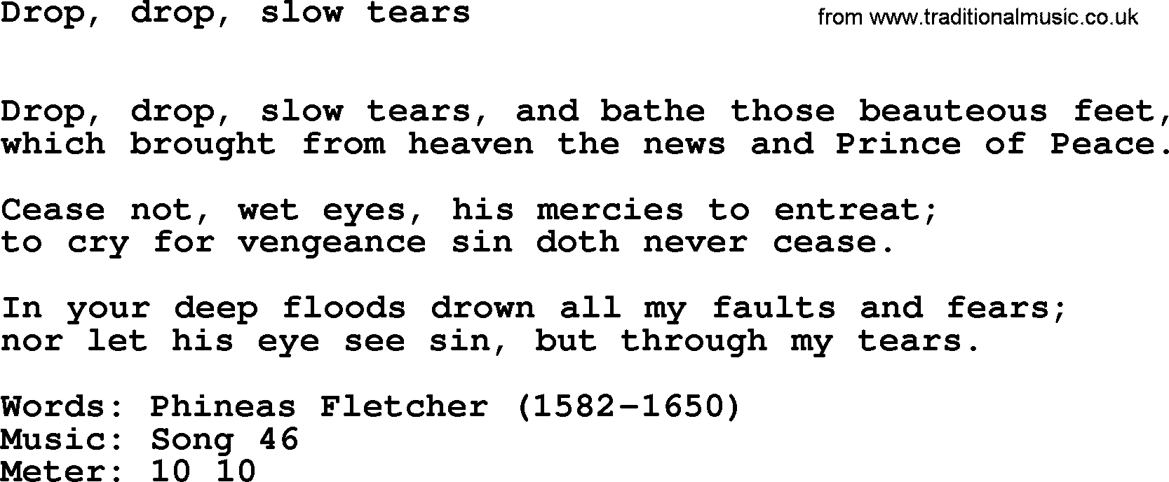 Lent Hymns, Hymn: Drop, Drop, Slow Tears, lyrics with PDF an midi music