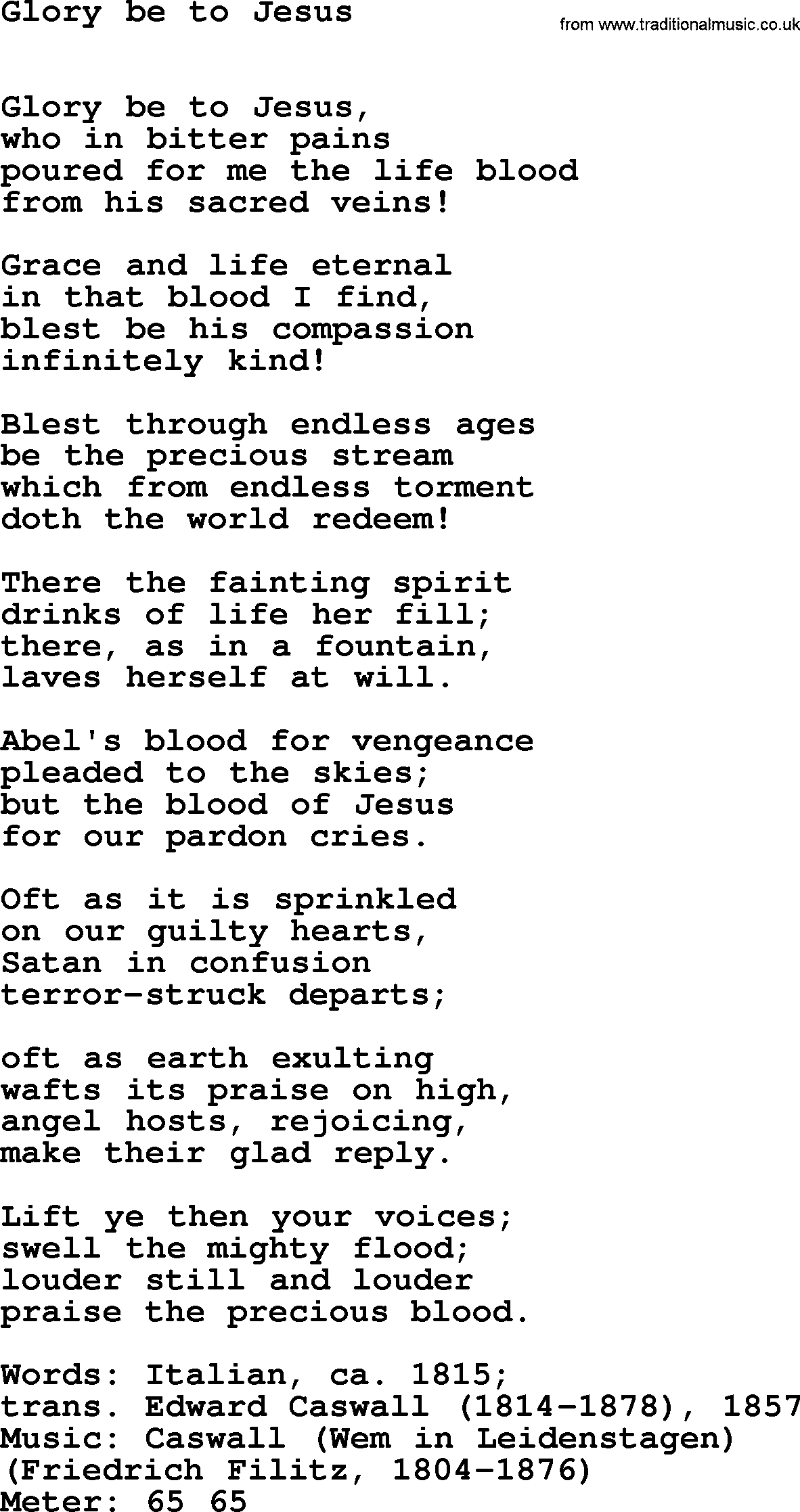 Lent Hymns, Hymn: Glory Be To Jesus, lyrics with PDF an midi music