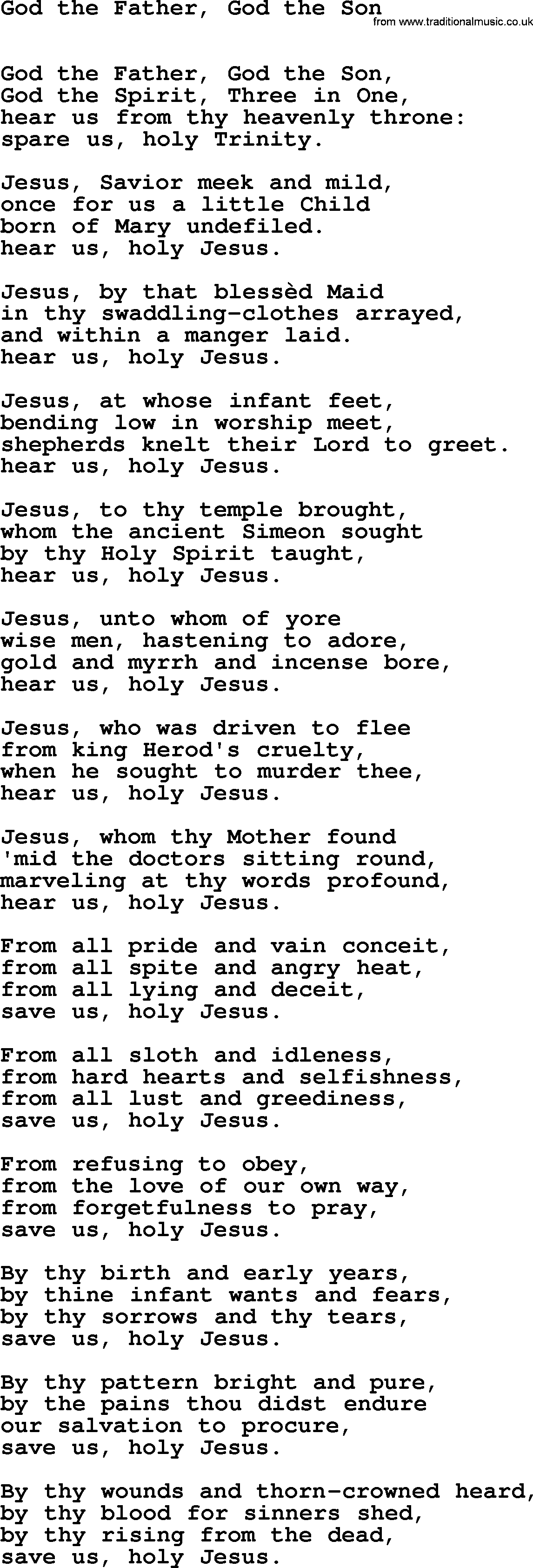 Lent Hymns, Hymn: God The Father, God The Son, lyrics with PDF an midi music