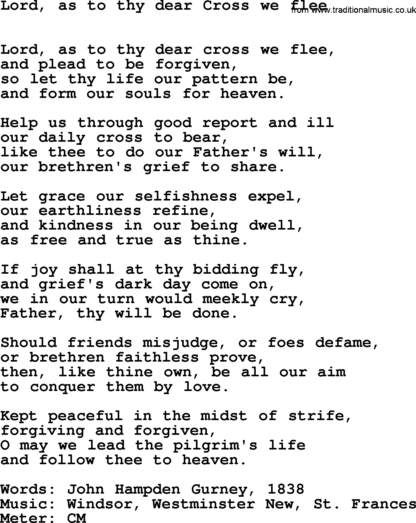 Lent Hymns, Hymn: Lord, As To Thy Dear Cross We Flee, lyrics with PDF an midi music