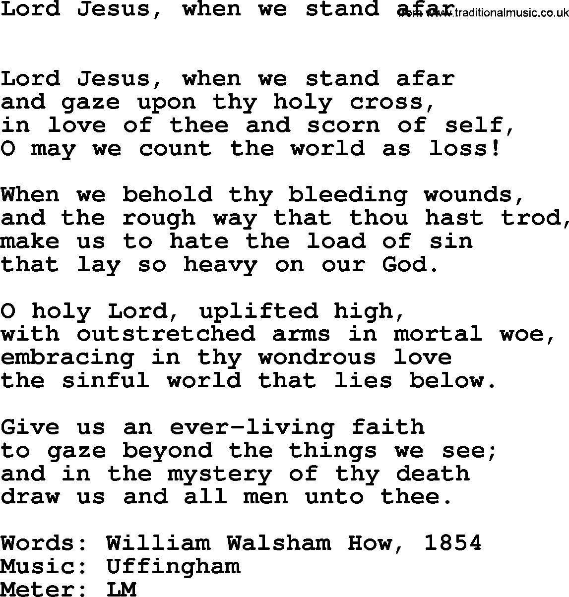 Lent Hymns, Hymn: Lord Jesus, When We Stand Afar, lyrics with PDF an midi music